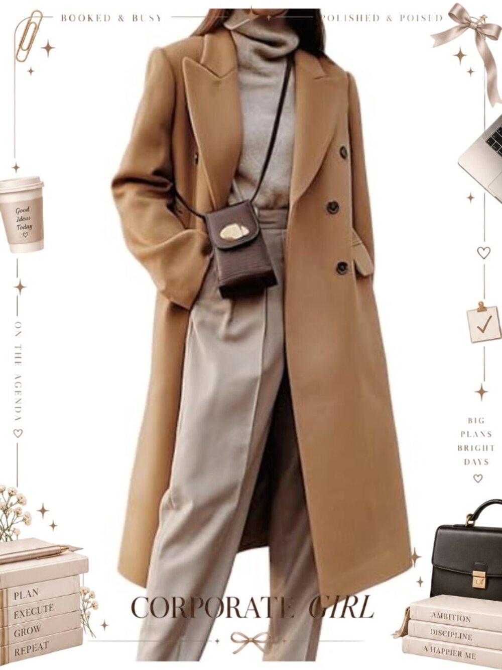 Womens Long Wool Blend Pea Coat Double Breasted Trench Notch Lapel